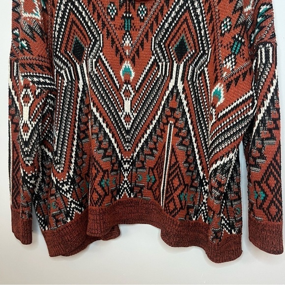 Ecoté Urban Outfitters Relaxed Fit Rust Aztec Hooded Cardigan Sweater Size Small - Picture 13 of 16